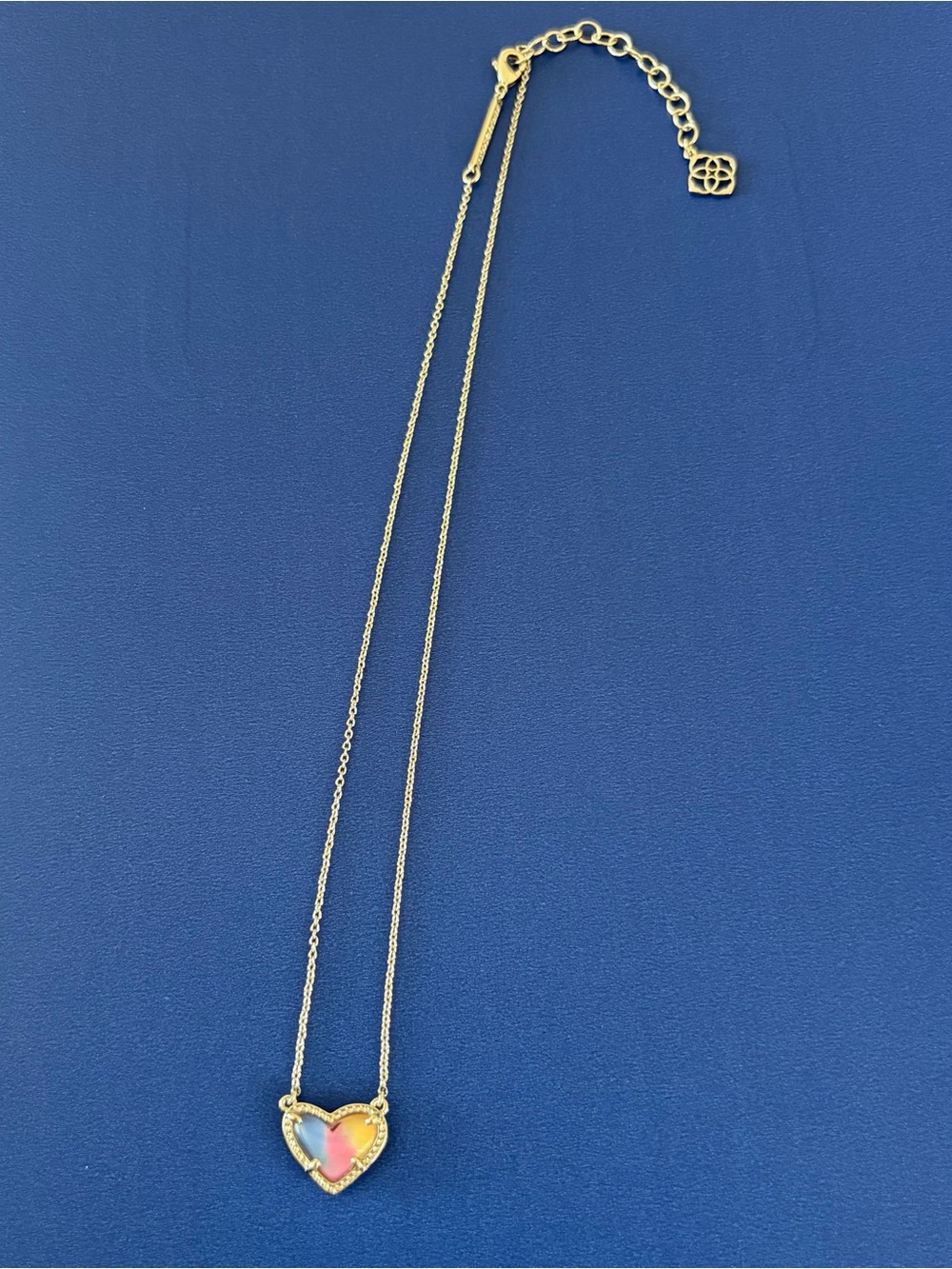 Kendra Scott Gold Heart Necklace with Pink and Blue Inlay